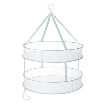 吊掛曬衣網 圓形 雙層 可折疊 網狀透氣 曬衣籃 曬衣架  中号  白色  1個