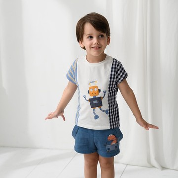 PIPPY活力機器人左右拼接上衣-白 下5折