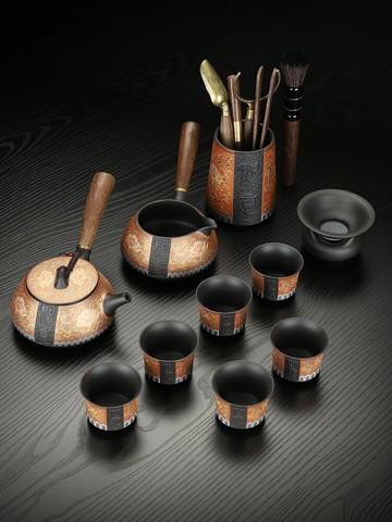 茶具2024新款全套紫砂茶具套裝家用宜興泡茶壺品喝茶杯輕奢高檔 雙11全館免運