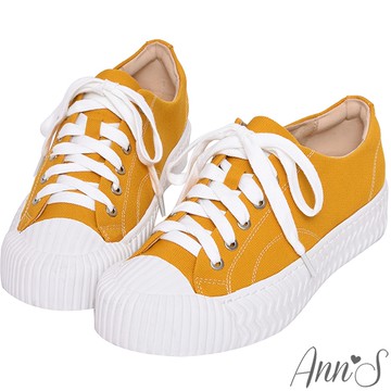 Ann’S黑科技-弄不髒防潑水綁帶帆布餅乾鞋-黃