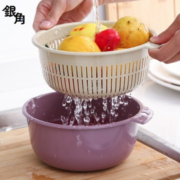 大號 洗菜瀝水盆 雙層瀝水籃 瀝水籃 水果籃 蔬菜脫水器 菜盆 洗菜籃 鏤空洗菜籃 洗菜盆 瀝水籃碗盤 銀角百貨