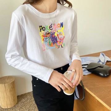 韓版正肩長袖t恤女2024秋季新款棉質寬松休閑通勤上衣簡約打底衫