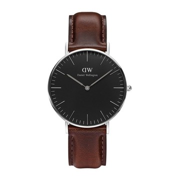 DW Daniel Wellington 經典深咖啡皮革腕錶-銀框/36mm(DW00100143)