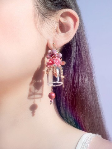 ZODIAC: 射手 ✕ 聖誕紅 / 聖誕鐘聲玻璃鐘925純銀鍍玫瑰金耳環