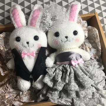 RABBIT LULU結婚兔 黑豆口味蛋糕蓬裙 安床娃娃 婚禮擺飾 車頭綵