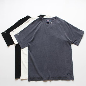 插肩袖純棉竹節棉水洗舒適透氣夏季簡約純色圓領休閑t恤男打底衫