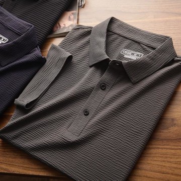 外貿尾單剪標高端男士夏季泡泡紗面料速干無縫壓膠短袖POLO衫t恤