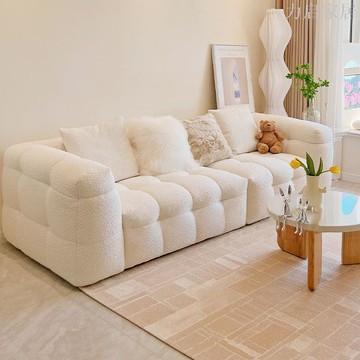 奶油風羊羔絨布藝沙發小戶型客廳ins風簡約棉花糖北歐三人位沙發