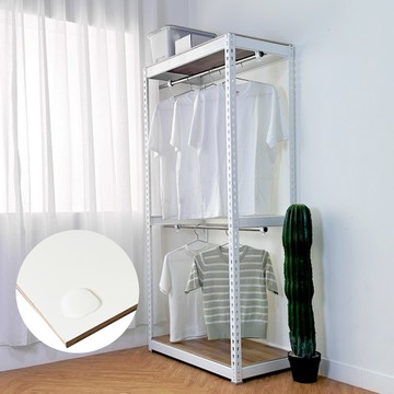 【空間特工】開放式吊衣櫃90x45x180 免螺絲角鋼架 落地衣架 吊衣架白角鋼｜象牙白層板