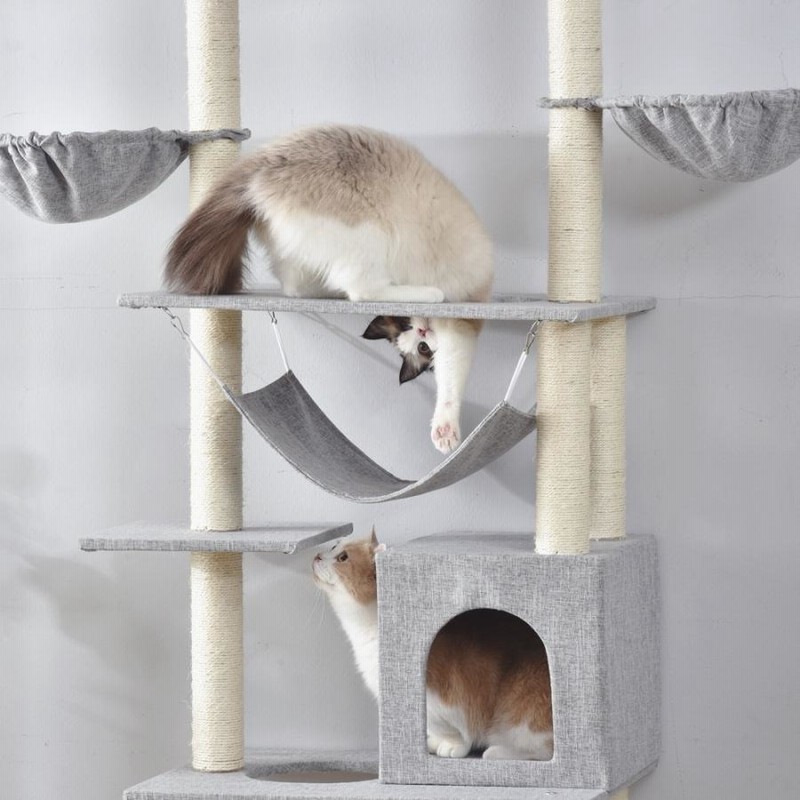 キャットタワー 突っ張り ファブリック スリム 猫タワー
