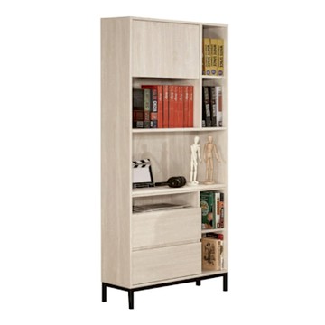 文創集 諾爾淺橡2.7尺單門二抽書櫃-80x30x180cm免組