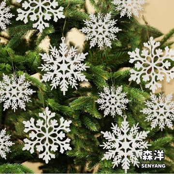 【台灣出貨】熱賣中 聖誕節裝飾品 白色雪花飾品 塑料閃光雪花飾品聖誕樹裝飾品