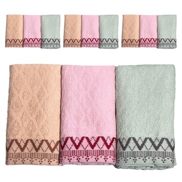 LIFE 來福牌 菱格緹花毛巾  橘色 + 粉色 + 綠色  12條