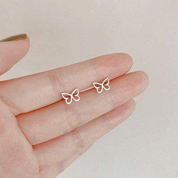 簡約鏤空蝴蝶銀色耳針 N20 日韓流行時尚 日常百搭蝴蝶耳環