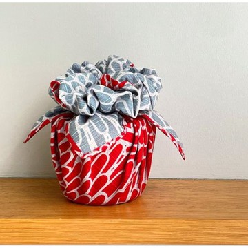 京都風呂敷包巾-伊砂紋樣 中巾-菊(紅&青)