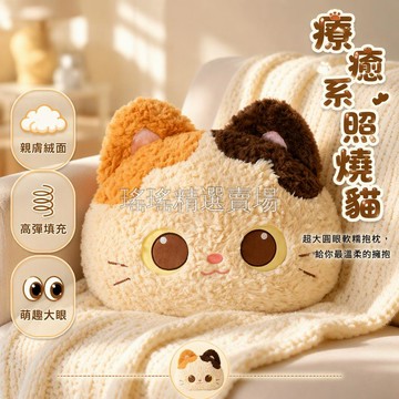 台灣出貨✨ 42 釐米照燒貓頭抱枕 擬真刺繡貓咪造型 柔軟絨毛靠墊 宿舍客廳通用 黑貓三花銀漸層款