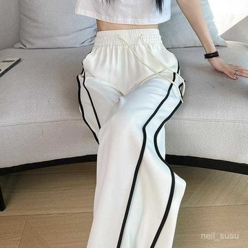 【限時特賣】長褲女 女生褲子 寬褲 運動褲 冰絲長褲 高腰褲 顯瘦長褲速乾冰絲闊腿褲女夏薄款2024新款夏季直筒垂感休閒