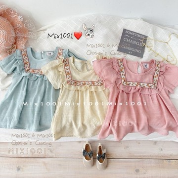 🌈✨mix1001微透感 日系織帶小花車縫上衣✨兒童薄款棉麻柔軟上衣 5-17