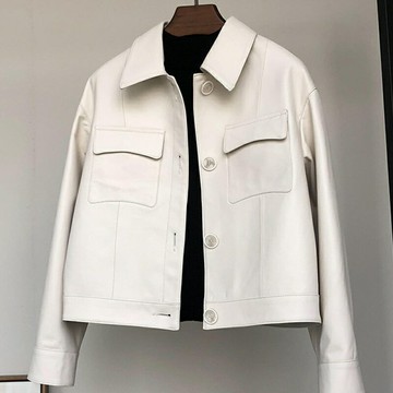 【巴黎精品】現貨+預購 頂級真皮皮衣外套真羊皮皮衣秋冬夾克休閒女裝-綿羊皮時尚翻領女外套2色a1le15