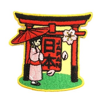 DIY刺繡徽章 日本Q版 鳥居 刺繡貼布 電繡貼 背膠補丁標熨燙刺繡士氣章 貼章 補丁貼 燙布貼 徽章 _廠商直送