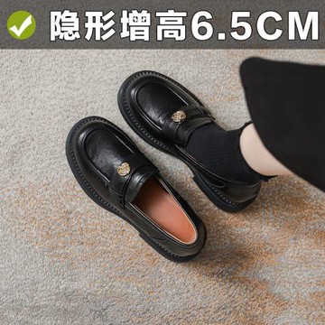 真皮小個子內增高樂福鞋夏季英倫風厚底黑色小皮鞋323334小碼女鞋
