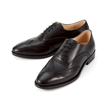 [男鞋系列] 全真皮翼紋沖孔鞍部牛津鞋 黑色