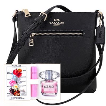 黑色防刮皮革斜背包+VERSACE 品牌經典隨身小香水