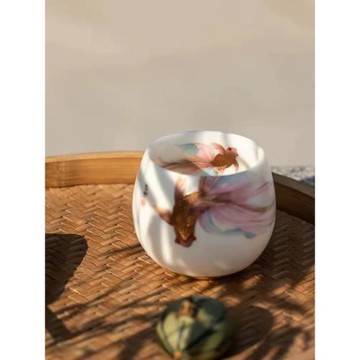 悠然自得主人杯冰晶玉瓷個人高檔專用茶水杯子紅魚茶盞精致伴手禮