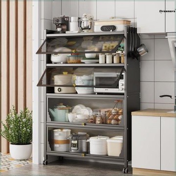 帶門置物架廚房柜子儲物柜多層落地餐邊柜微波爐電飯煲鍋具收廠家