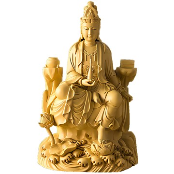 養慧軒 金剛砂陶土精雕佛像 自在觀音菩薩 含木製底座 長4.5公分 寬6.5公分 高11公分  木色  1個