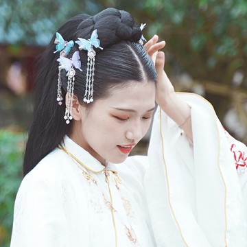 超仙蝴蝶發夾古裝配飾對夾發簪古風發飾流蘇邊夾古代少女漢服頭飾