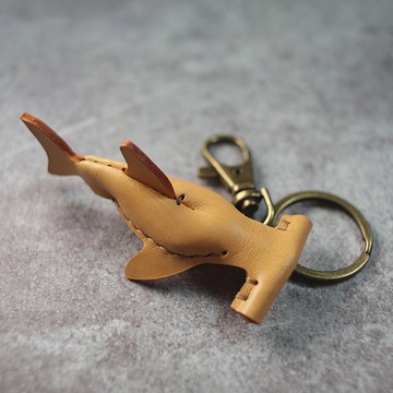 植鞣皮革 海洋生物 黃棕 雙髻鯊 Hammerhead shark Key holder