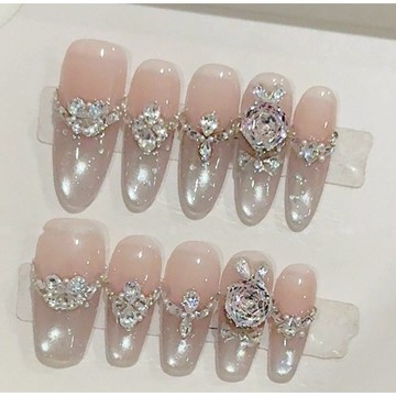 🎁帶鑽爆閃🎁【韆禧玫瑰】純手工高定貓眼手工穿戴甲氣質美甲百搭僊女款新年穿戴甲高級感穿戴甲顯白美甲片 8HYJ