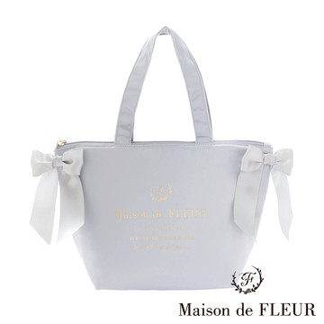 Maison de FLEUR 經典品牌燙金雙緞帶保溫手提袋(黑色)
