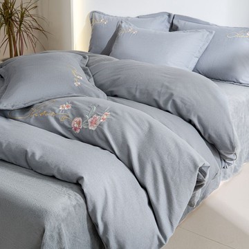 全棉磨毛100%純棉加絨牛奶絨四件套刺繡被套加厚保暖床單床上用品