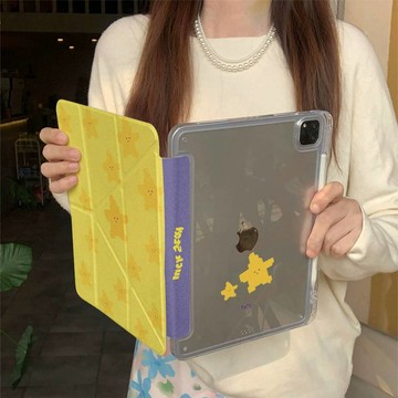 簡約可愛黃色星星 變形皮套 防摔平板保護殼 適用於iPad 10 11 12 Air M4 11吋 Pro M5 A16