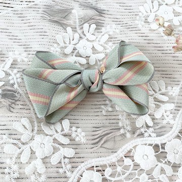 藍+粉/ 條紋手工多層立體蝴蝶結香蕉夾 鯊魚夾 彈簧夾 髮梳 髮叉