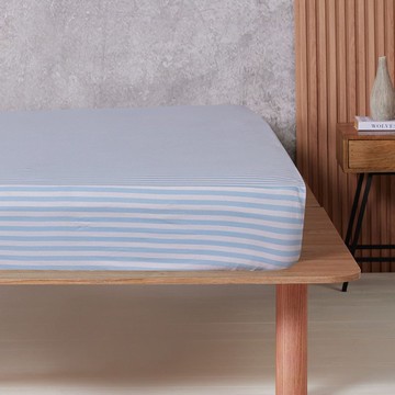 純棉條紋床包-浮水藍