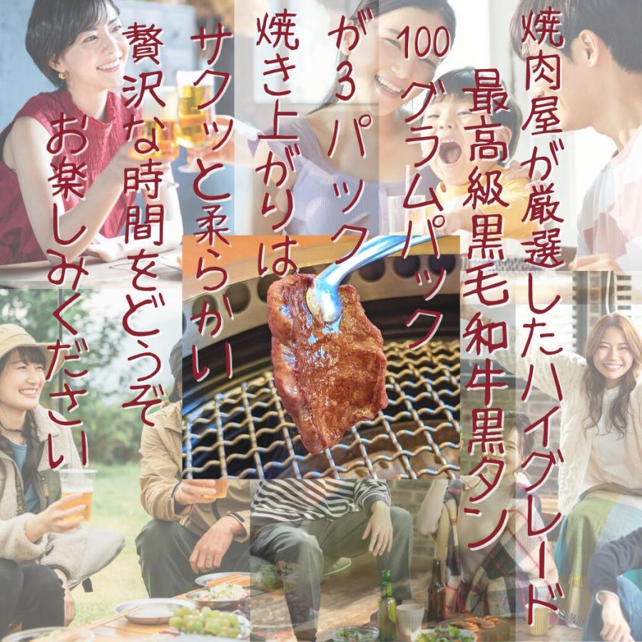 牛 タン 塩 焼肉 100g × 3パック 3人前 黒タン タン塩 厚切り 牛たん 黒毛和牛 ギフト 焼肉用