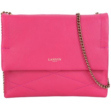 LANVIN Sugar 小羊皮雙層鍊帶肩背包(Mini/粉色)