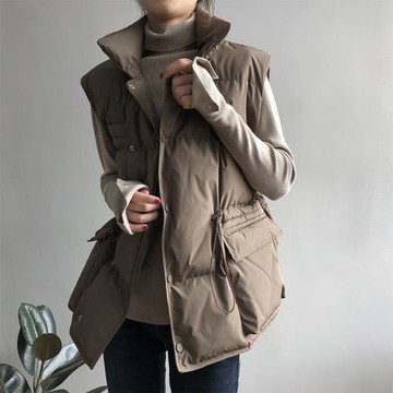 立領馬甲女士春秋復古氣質寬松休閑收腰加厚外穿無袖坎肩背心外套