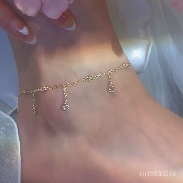 🔥限時下殺🔥韓國水晶流蘇腳鏈女ins小衆設計高級感簡約個性氣質網紅925銀腳鏈
