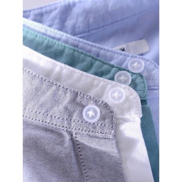 日系小立領復古牛津紡長袖襯衫男春秋裝休閑圓領上衣純棉無領襯衣