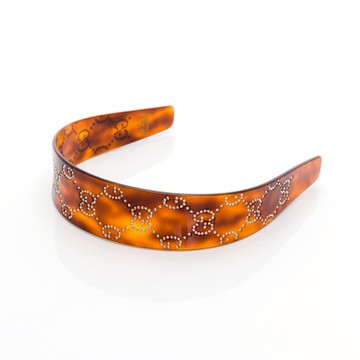 GUCCI古馳 雙G水鑽裝飾樹脂髮箍髮飾-棕