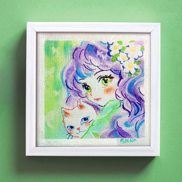 手繪粉彩畫藝術 | 18cm 附框 | My Dear Cat