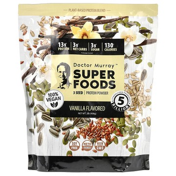 Dr. Murray's, SuperFood，3 種子蛋白質粉，南瓜籽 + 亞麻籽 + 葵花籽，香草味，2 磅（908 克）