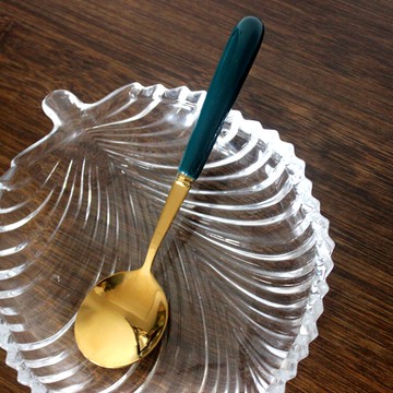 輕奢祖母綠陶瓷柄不銹鋼湯匙長柄勺子成人兒童調羹湯勺餐勺吃飯勺