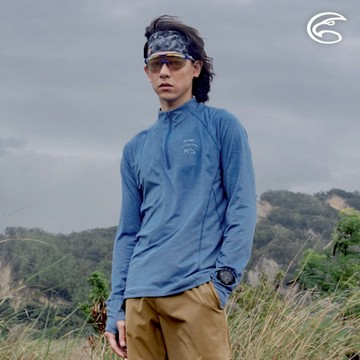 ADISI 男超透氣智能抑菌半門襟長袖野跑衣 AL2411081 原力藍 (S-2XL)｜抗UV 透氣 快乾 抗菌 除臭 排汗衣 運動上衣