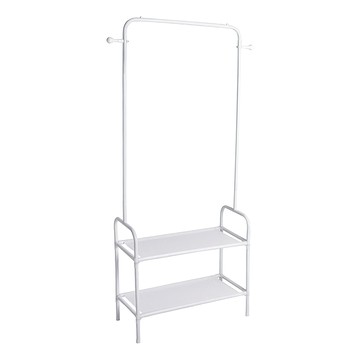 Life 日式簡約 多功能雙層落地衣帽架/掛衣架/置物架 鋼架材質  帶煞車滾輪設計  145 x 60 x 30cm  鋼琴白