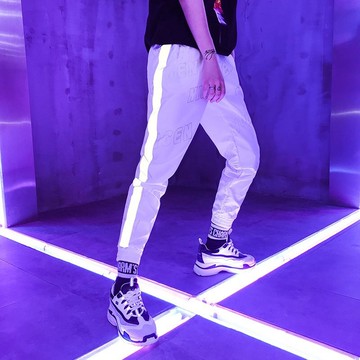 FINDSENSE H1 2018 夏季 新款 高端舒適 反光織帶 寬鬆男女運動褲 情侶九分褲 休閒褲 潮 男褲子